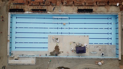 Tiling progress on the 50m outdoor pool